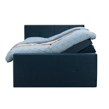 Boxspring met opbergruimte en voetbord Liv geblokt - blauw - 140x200cm - Leen Bakker