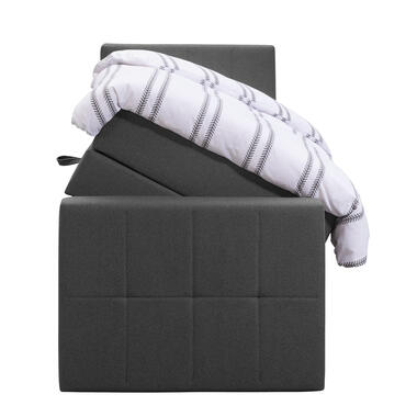 Boxspring met opbergruimte en voetbord Liv geblokt - antraciet - 90x200cm - Leen Bakker