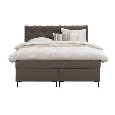 Boxspring Liv geruit - donkerbruin - 140x200 cm - slanke poot - Leen Bakker