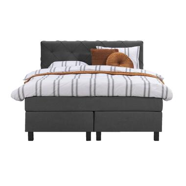 Boxspring Liv geruit - antraciet - 140x200 cm - vierkante poot - Leen Bakker