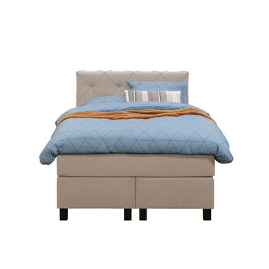 Boxspring Liv geruit - beige - 120x200 cm - vierkante poot - Leen Bakker