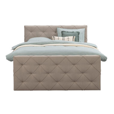 Boxspring met voetbord Liv geruit - beige - 140x200 cm - vierkante poot - Leen Bakker