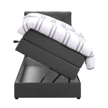 Boxspring met opbergruimte Liv geruit - antraciet - 90x200 cm - Leen Bakker