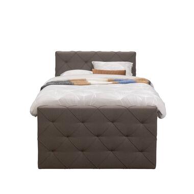Boxspring met voetbord Liv geruit - donkerbruin - 120x200 cm - slanke poot - Leen Bakker