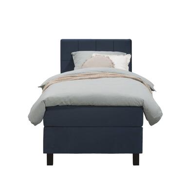 Boxspring Liv geblokt - blauw - 90x200 cm - vierkante poot - Leen Bakker