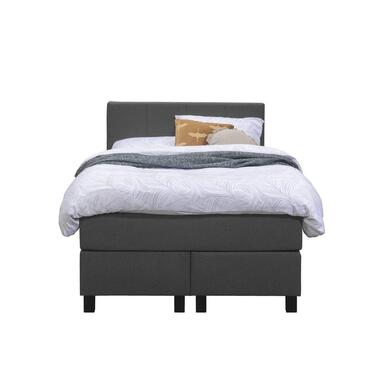 Boxspring Liv geblokt - antraciet - 120x200 cm - vierkante poot - Leen Bakker