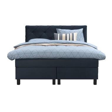 Boxspring Liv geruit - blauw - 140x200 cm - vierkante poot - Leen Bakker