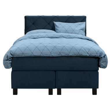 Boxspring Liv geruit - blauw - 120x200 cm - vierkante poot - Leen Bakker