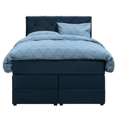 Boxspring met opbergruimte Liv geruit - blauw - 120x200 cm - Leen Bakker
