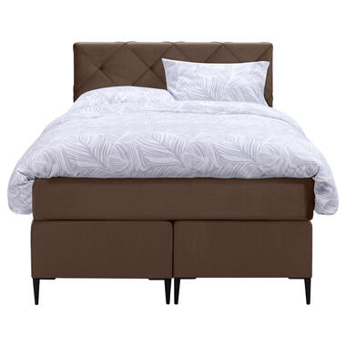 Boxspring Liv geruit - bruin - 120x200 cm - slanke poot - Leen Bakker