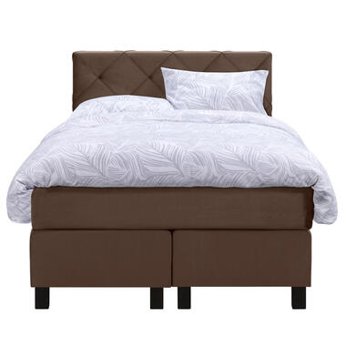 Boxspring Liv geruit - bruin - 120x200 cm - vierkante poot - Leen Bakker