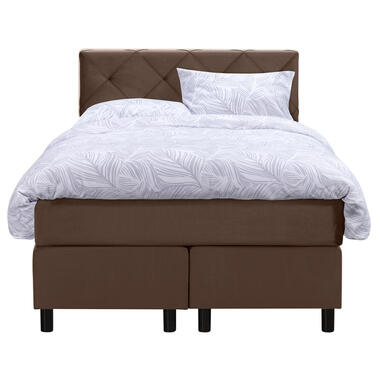 Boxspring Liv geruit - bruin - 120x200 cm - ronde poot - Leen Bakker