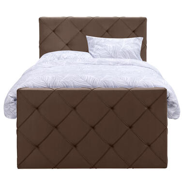 Boxspring met voetbord Liv geruit - bruin - 120x200 cm - vierkante poot - Leen Bakker
