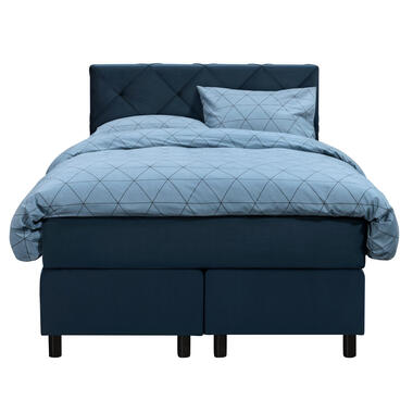 Boxspring Liv geruit - blauw - 120x200 cm - ronde poot - Leen Bakker