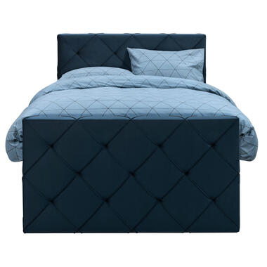 Boxspring met voetbord Liv geruit - blauw - 120x200 cm - slanke poot - Leen Bakker