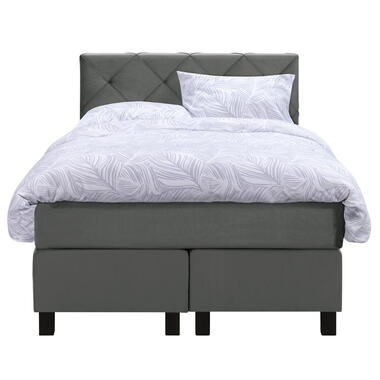 Boxspring Liv geruit - grijs - 120x200 cm - vierkante poot - Leen Bakker