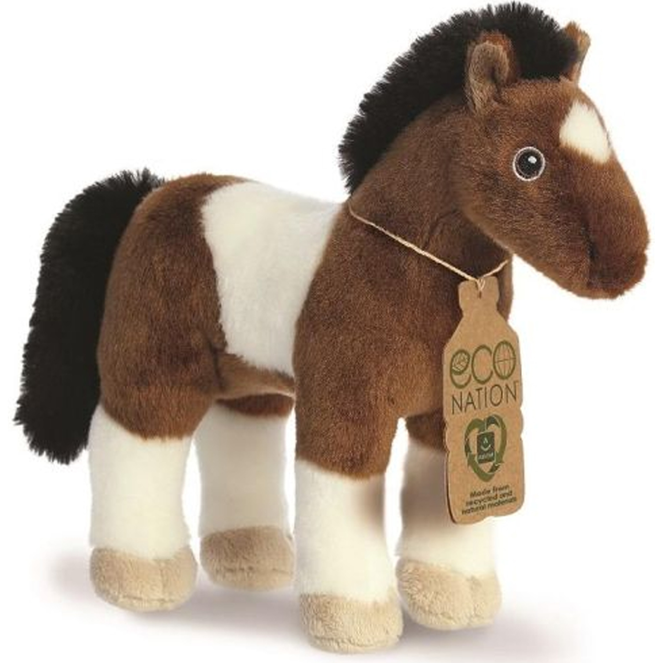 Pluche knuffeldier paard - bruin/wit - 28 cm - Boerderijdieren thema -