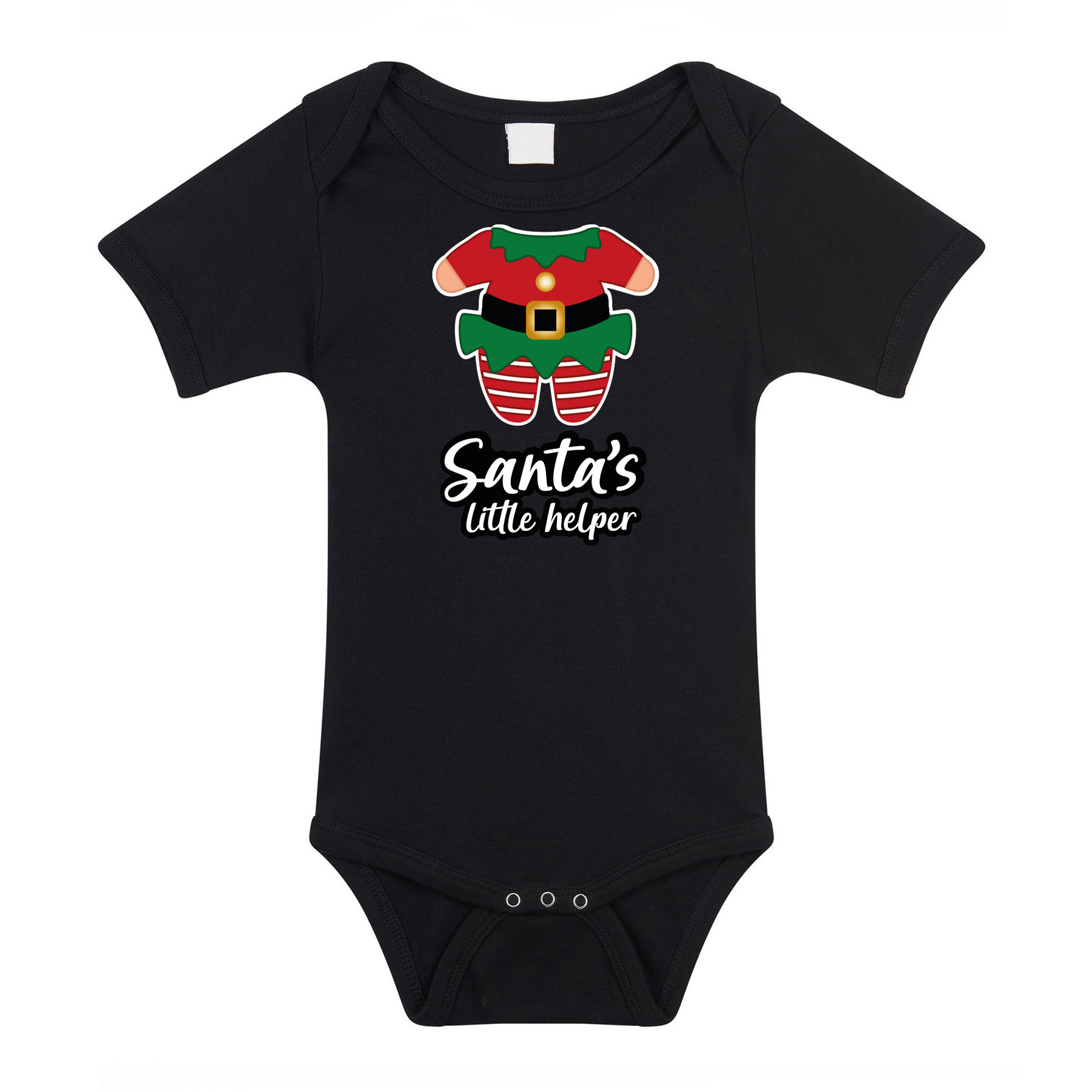 Kerst baby rompertje - Kerst elfje - zwart - Santa little helper 56 (1-2 maanden) -
