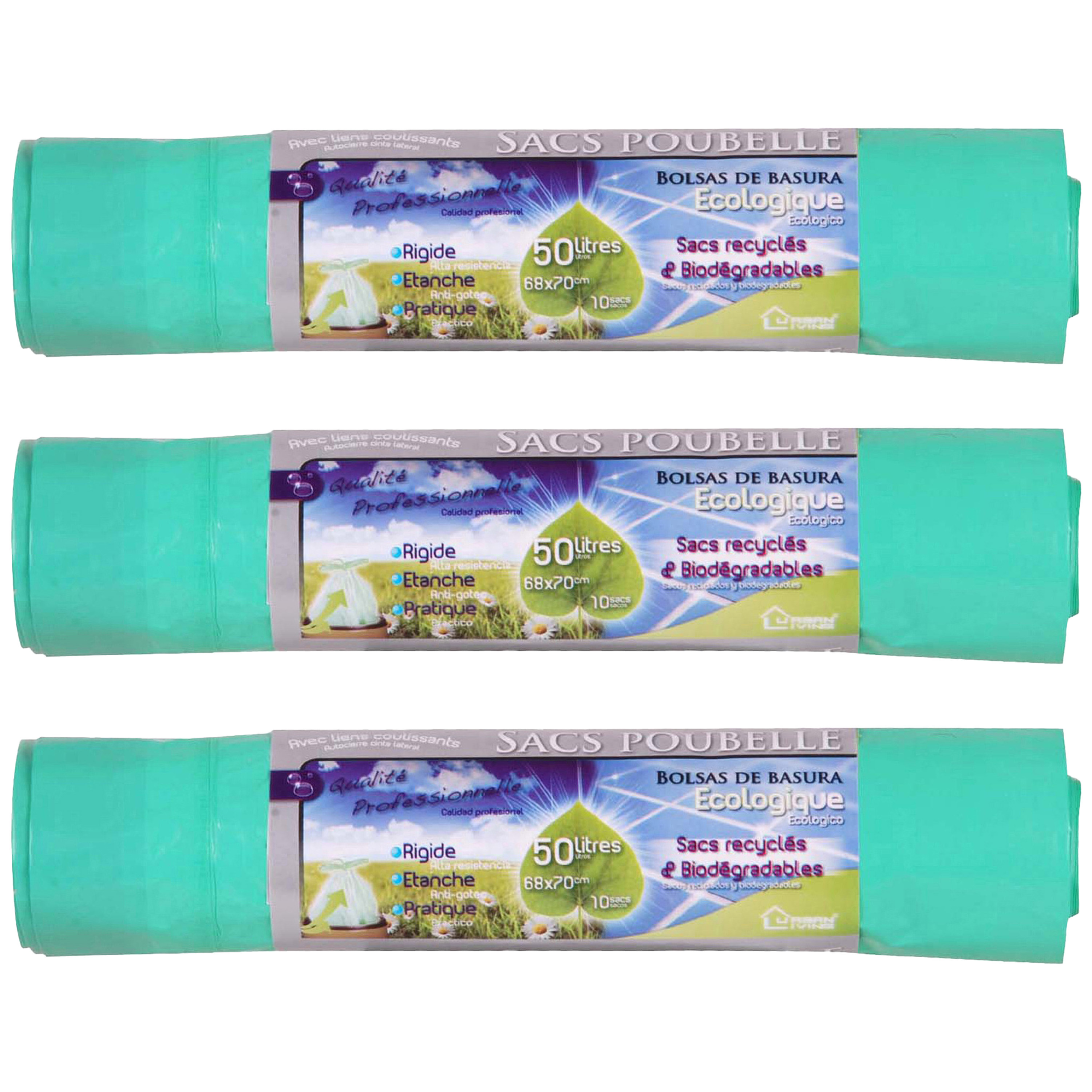 Afvalzakken/vuilniszakken bio - 30x - 50 liter - groen - trekbandsluiting -