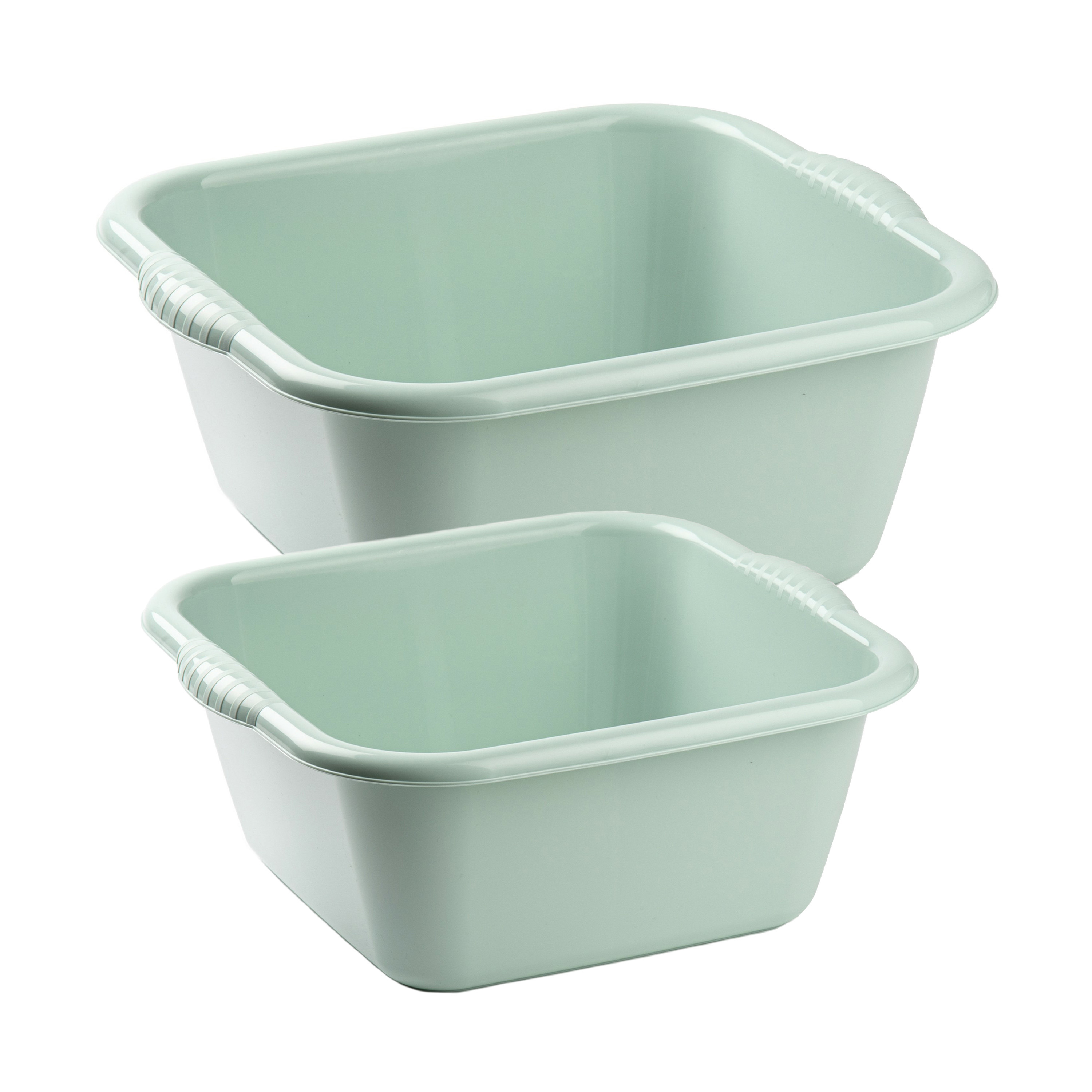 Afwasbak teil - set van 2 formaten - 10 en 15 liter - mint groen - kunststof -