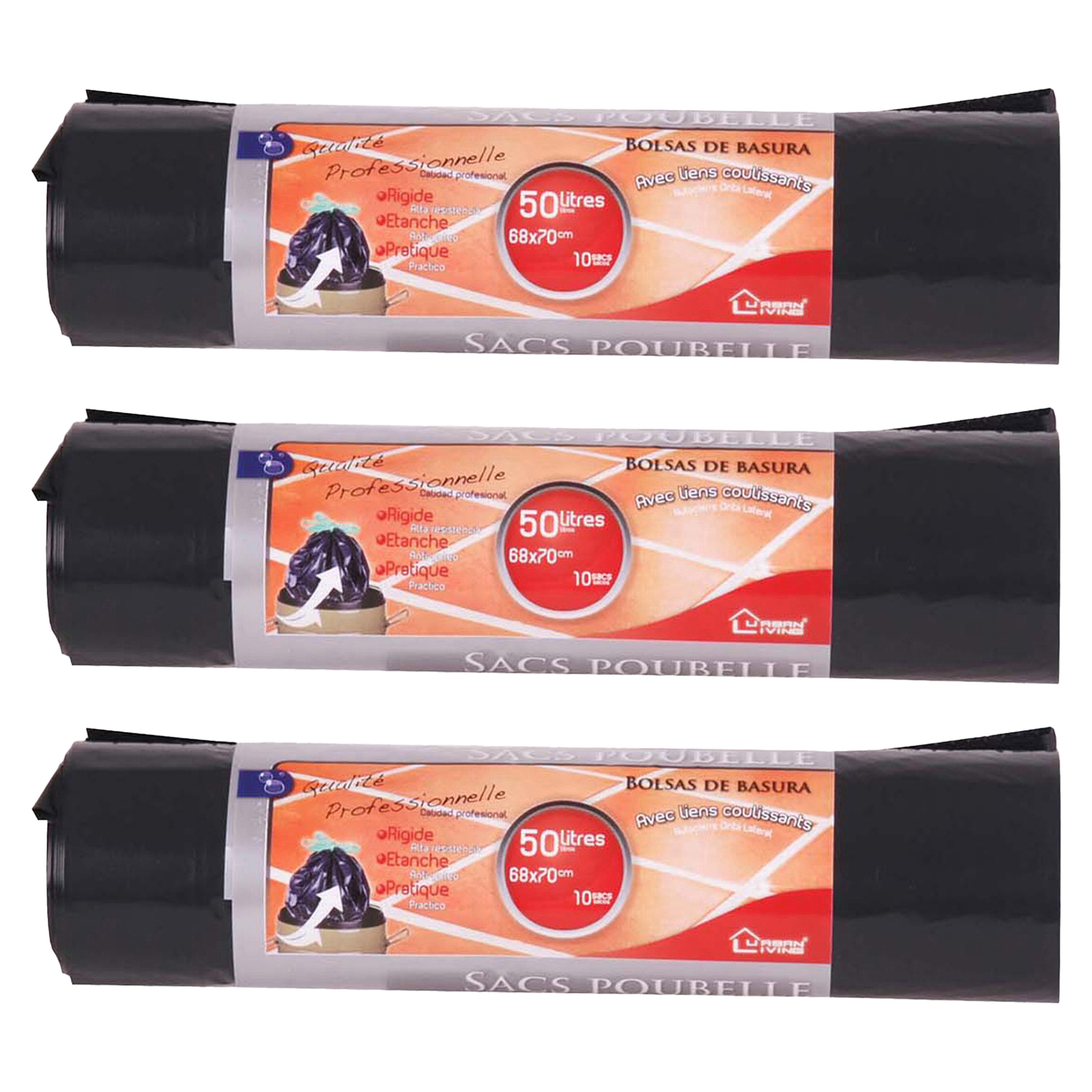 Afvalzakken/vuilniszakken - 30x - 50 liter - zwart - trekbandsluiting -