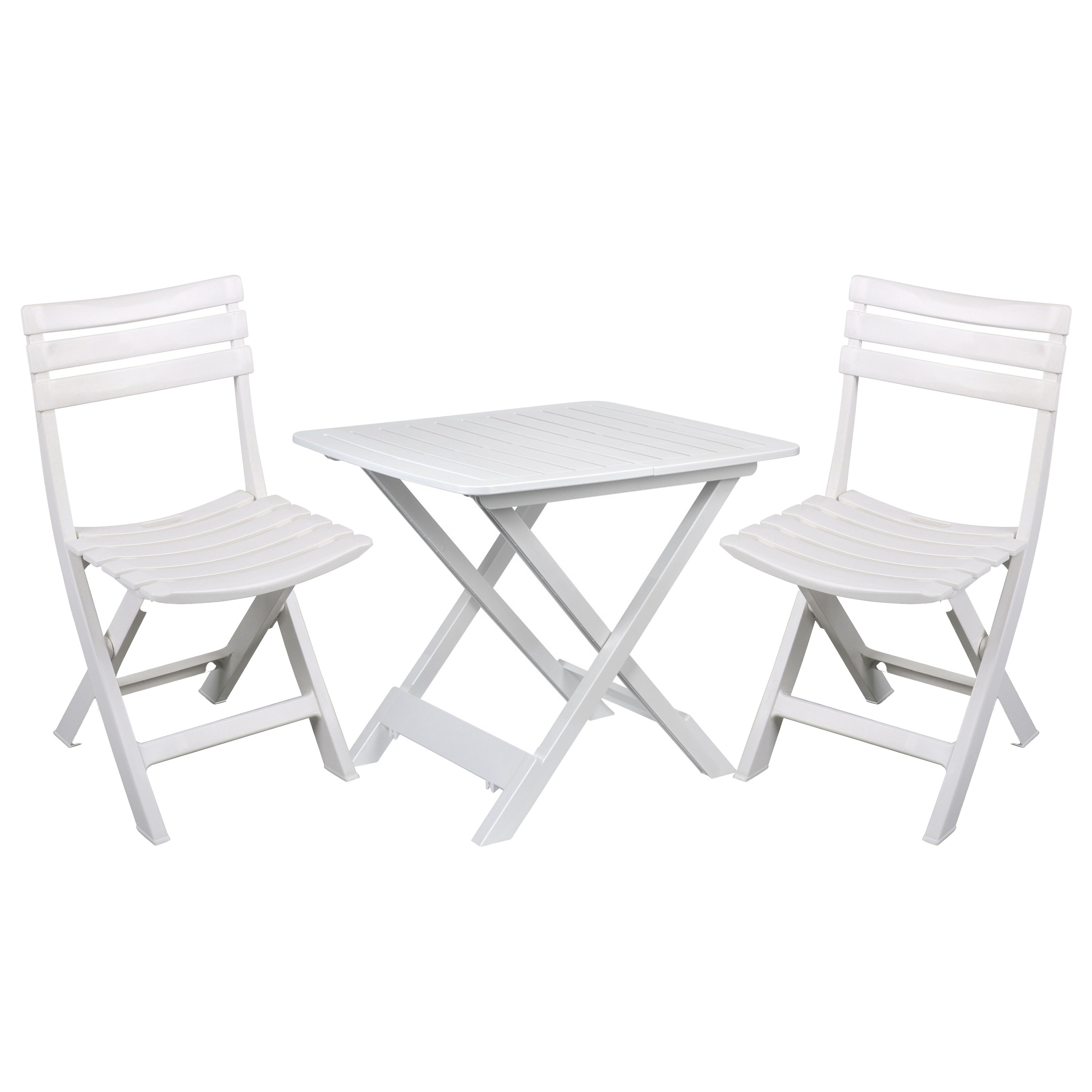 Klapstoelen 2x met bijzettafeltje set - buiten - wit - kunststof -
