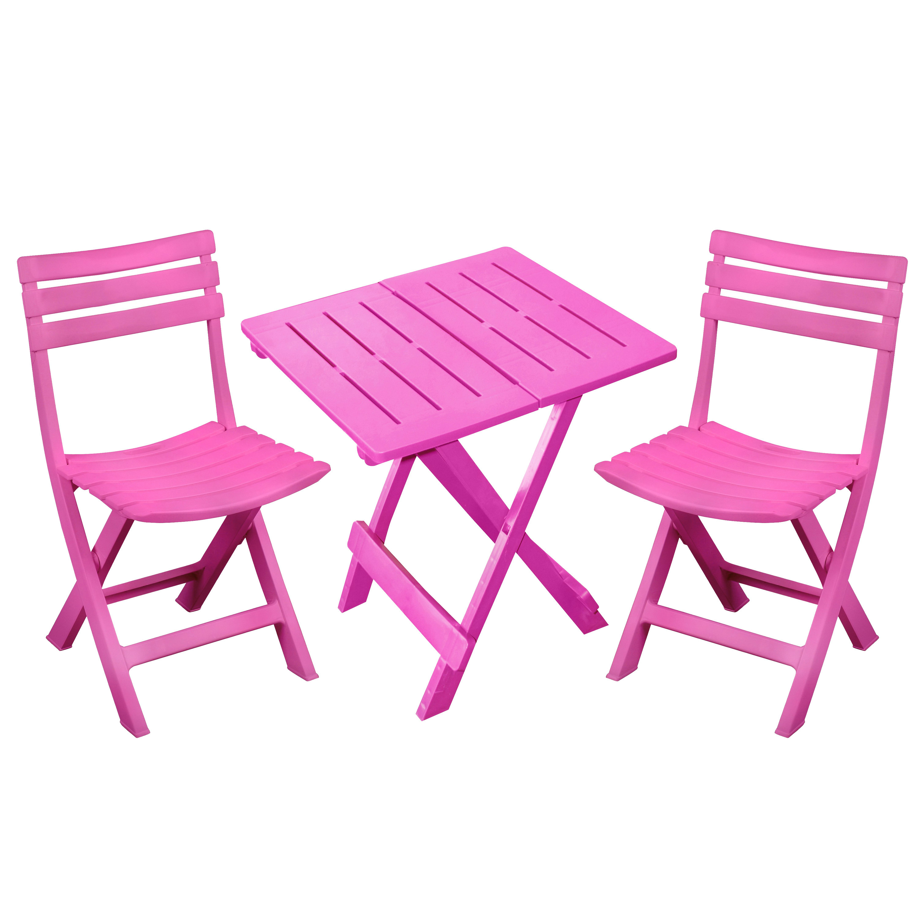 Klapstoelen 2x met bijzettafeltje set - buiten - roze - kunststof -
