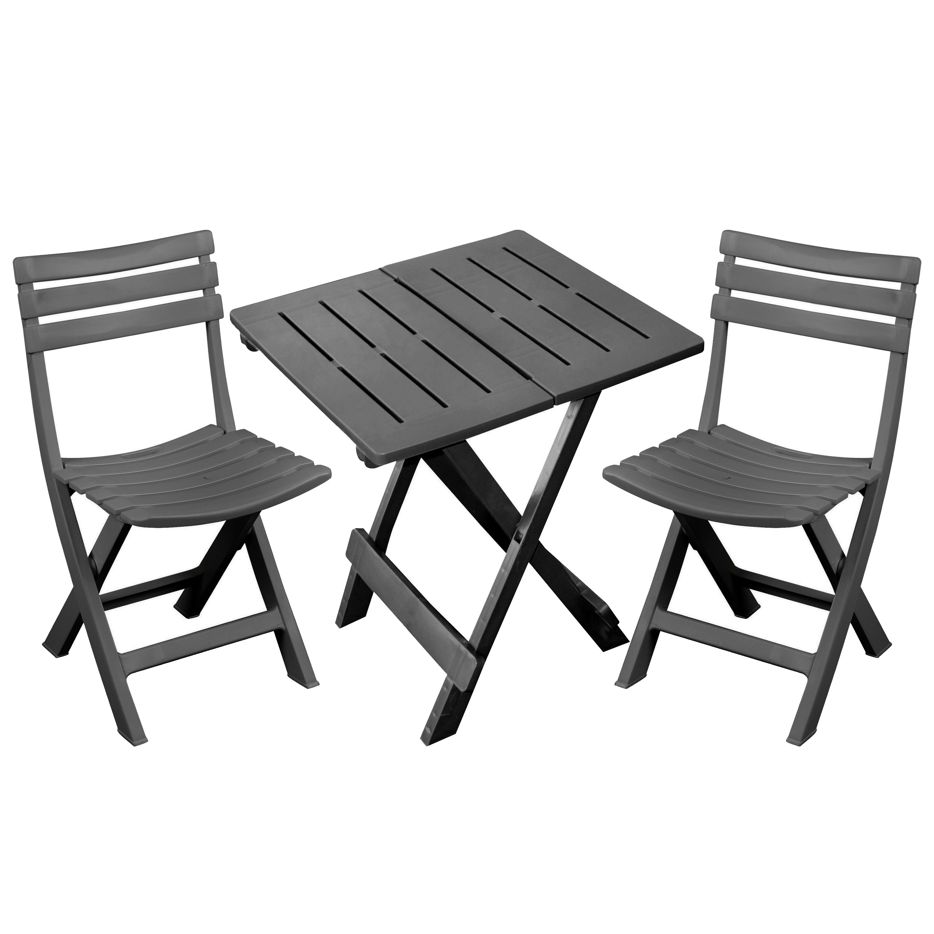 Klapstoelen 2x met bijzettafeltje set - buiten - donkergrijs - kunststof -