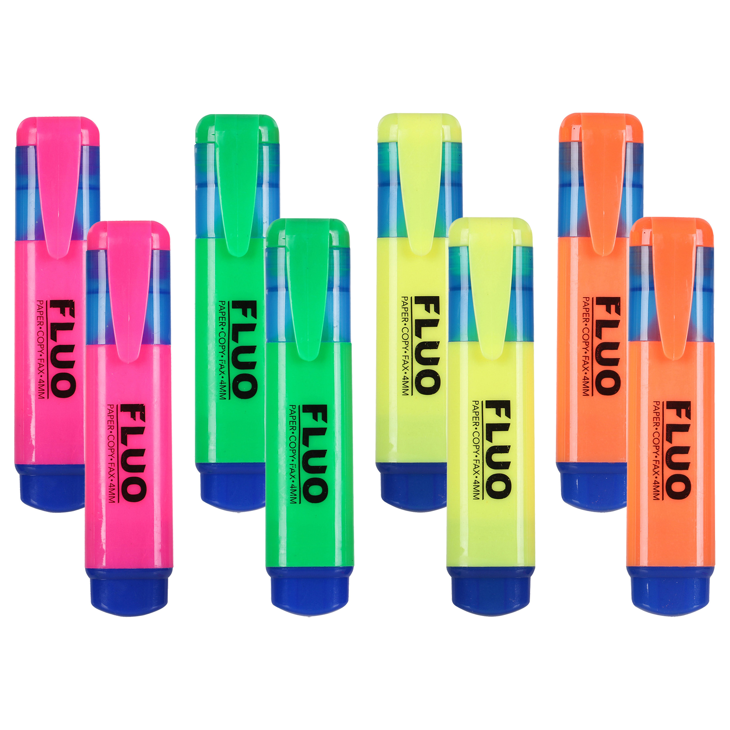 Markeer stiften - 8x stuks - fluor kleurenmix - oranje - geel - groen - roze - highlighters -