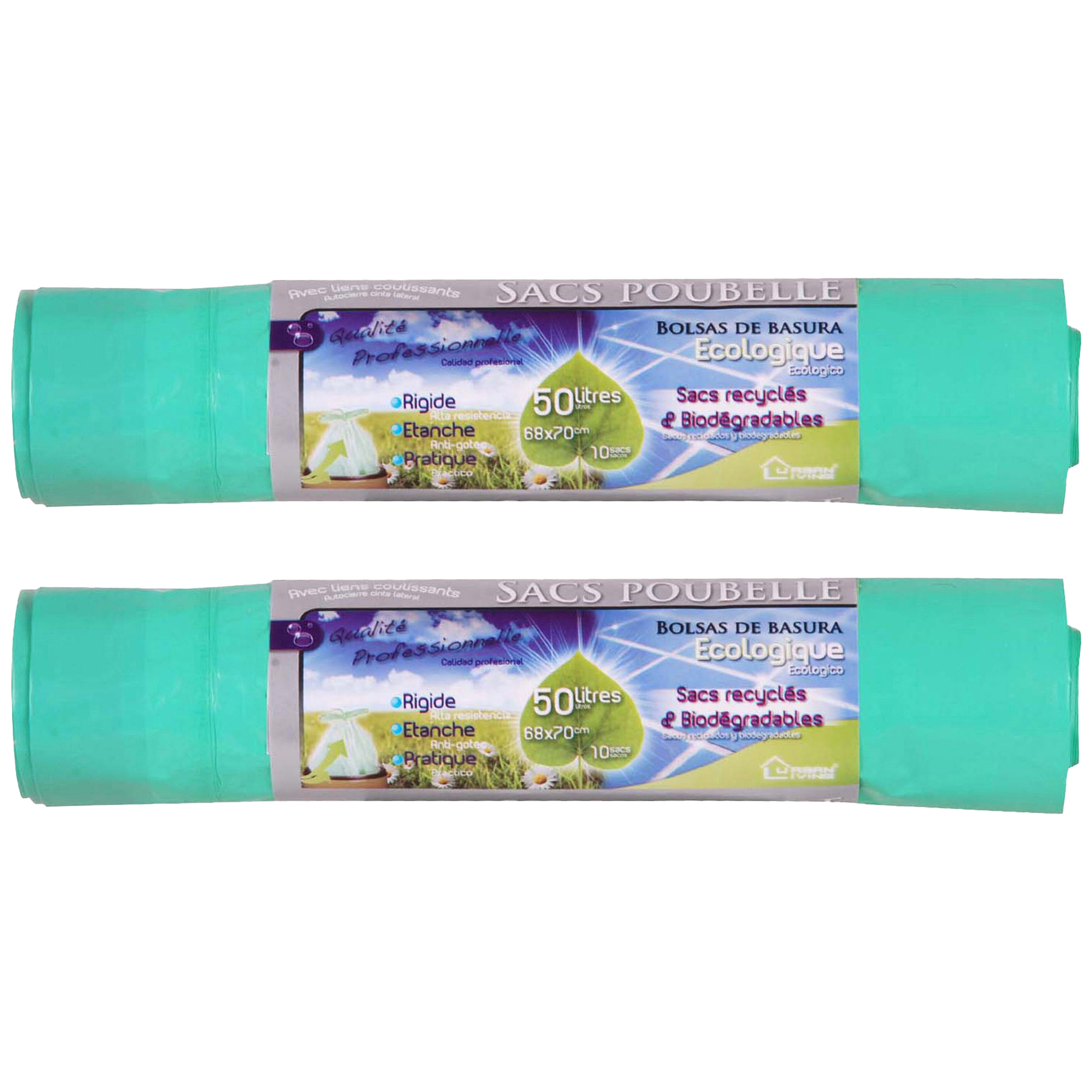 Afvalzakken/vuilniszakken bio - 20x - 50 liter - groen - trekbandsluiting -
