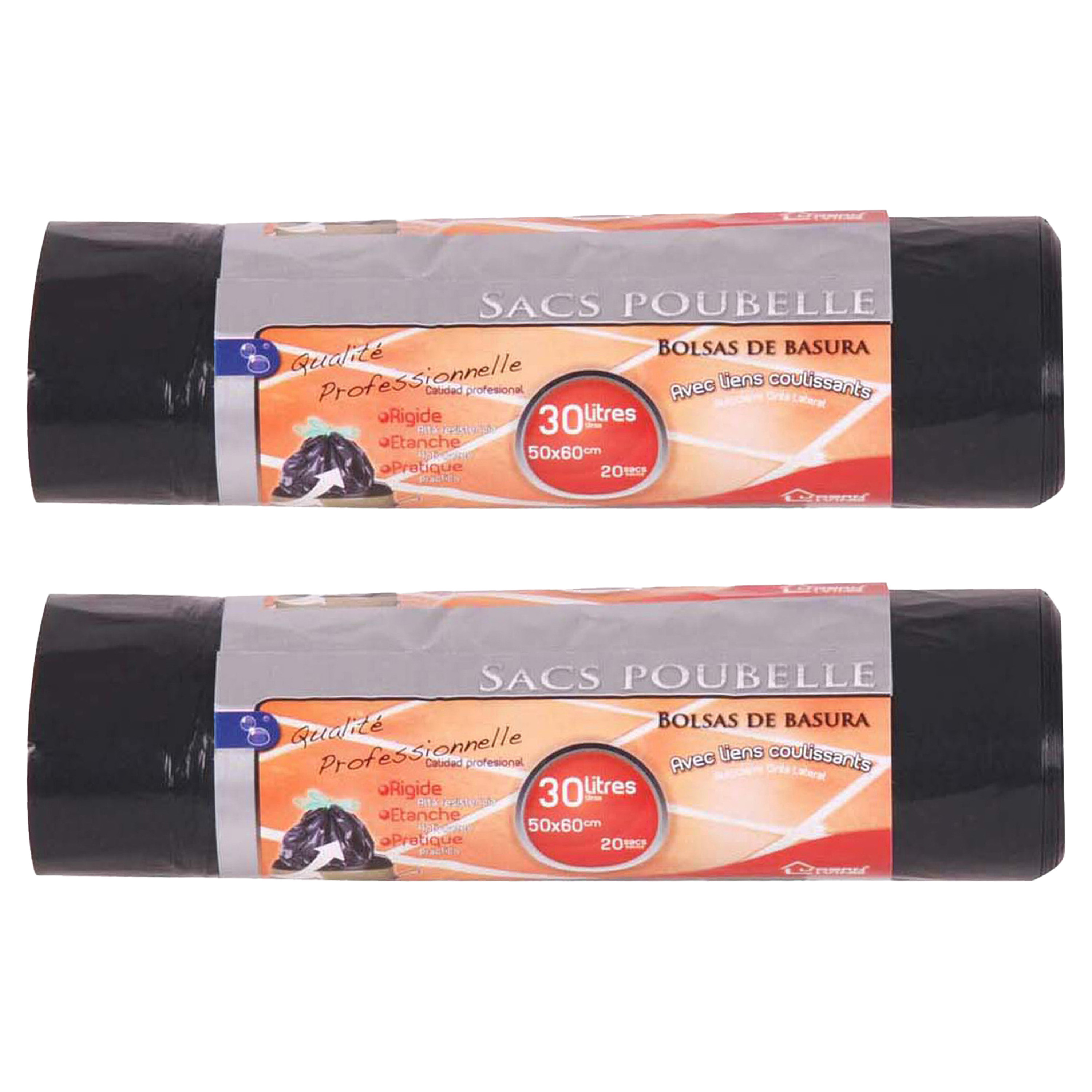 Afvalzakken/vuilniszakken/pedaalemmerzakken - 40x - 30 liter - zwart - trekbandsluiting -