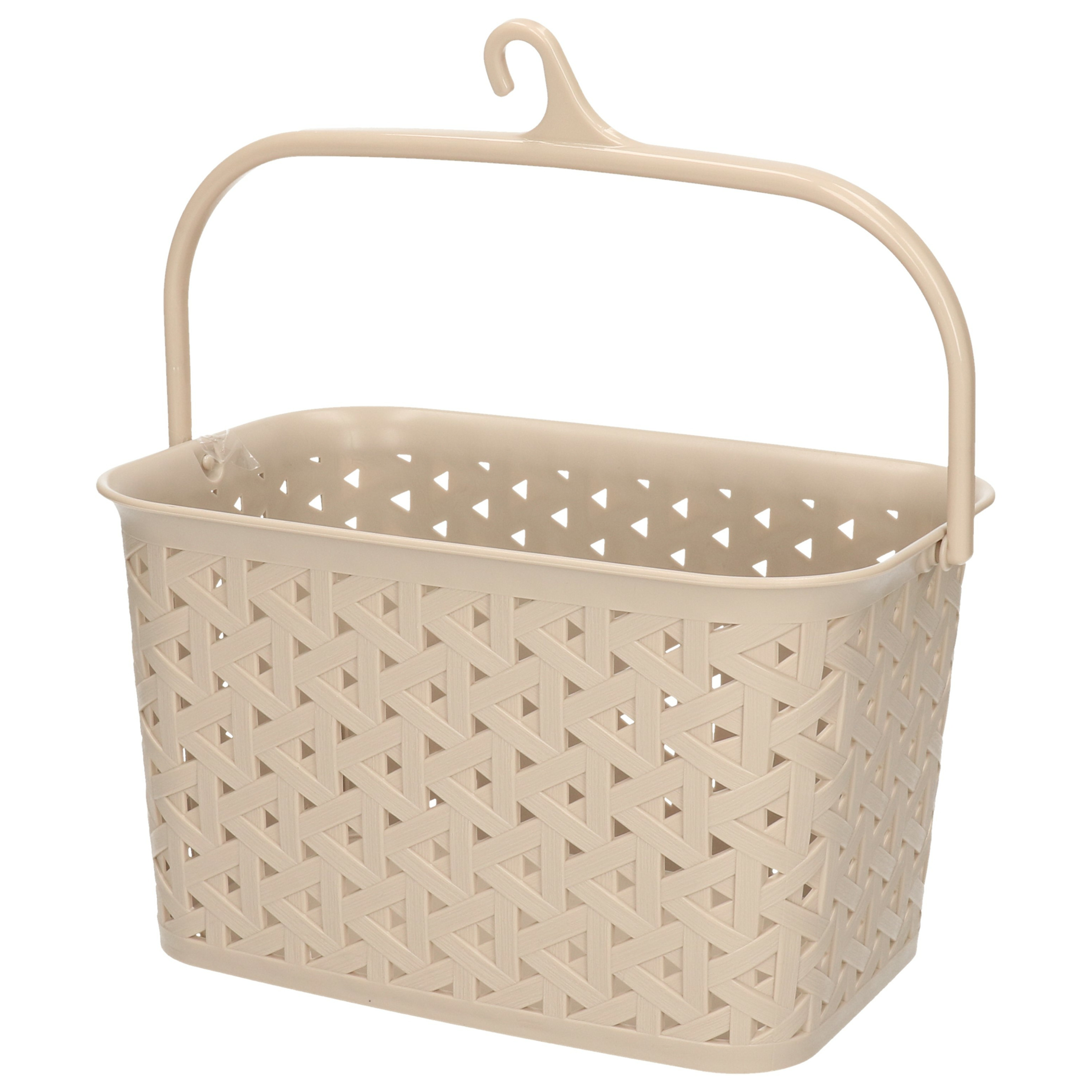 Wasknijpers ophang mandje aan haak - 23 x 17 x 13 cm - beige - gevlochten kunststof -