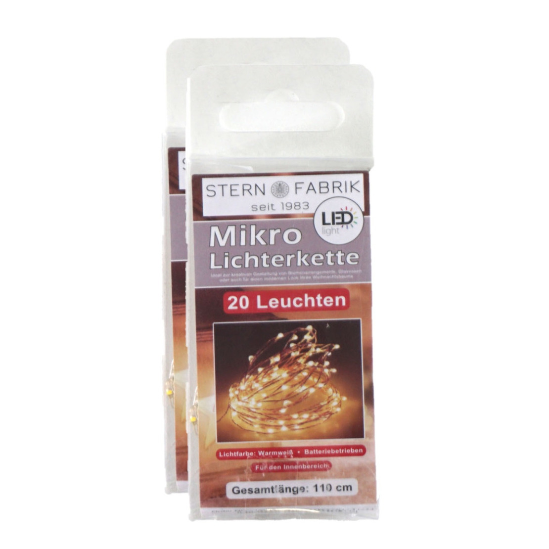 Draadverlichting lichtsnoer- 2x st - zilver- 20 LEDS- warm wit -batterij -100 cm -