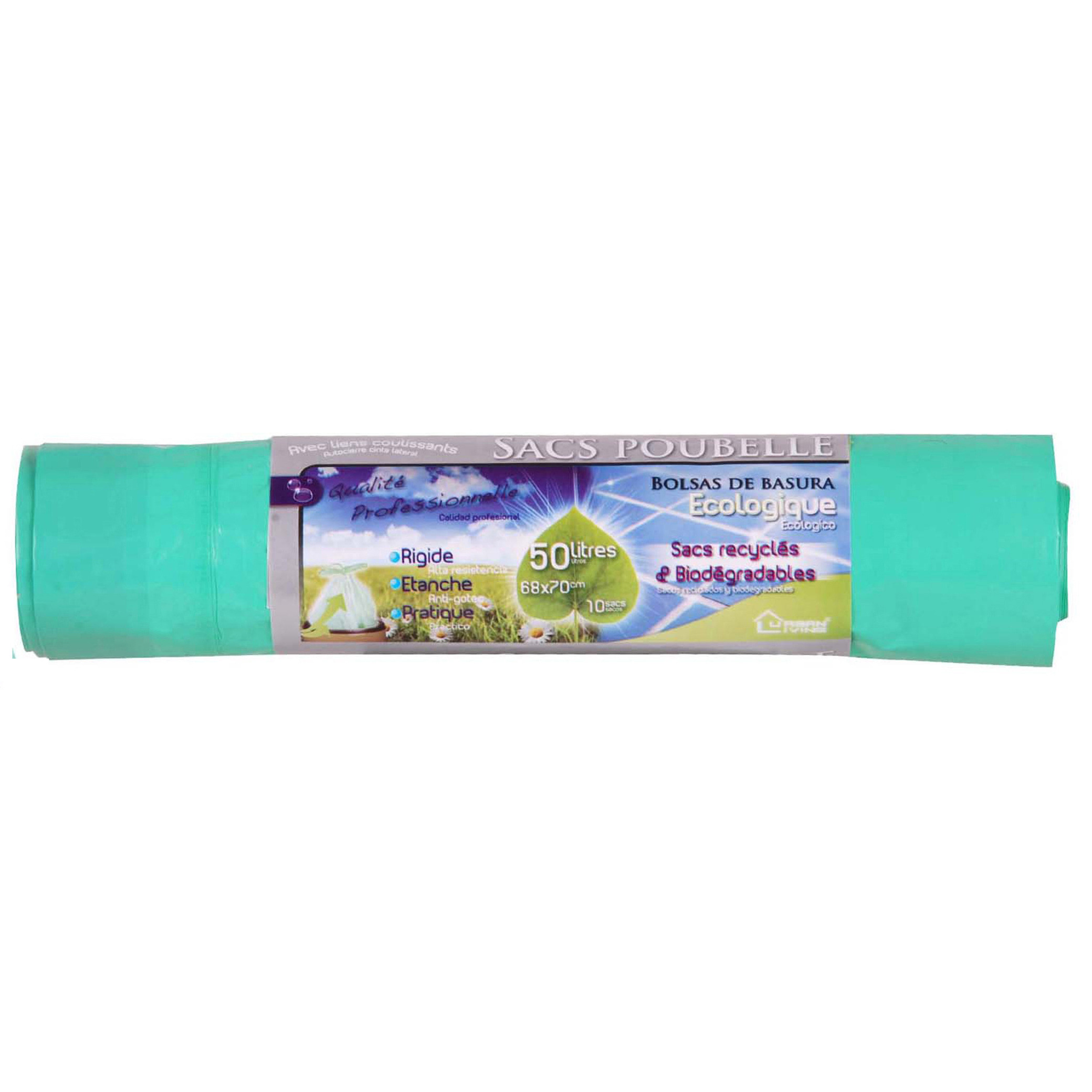 Afvalzakken/vuilniszakken bio - 10x - 50 liter - groen - trekbandsluiting -