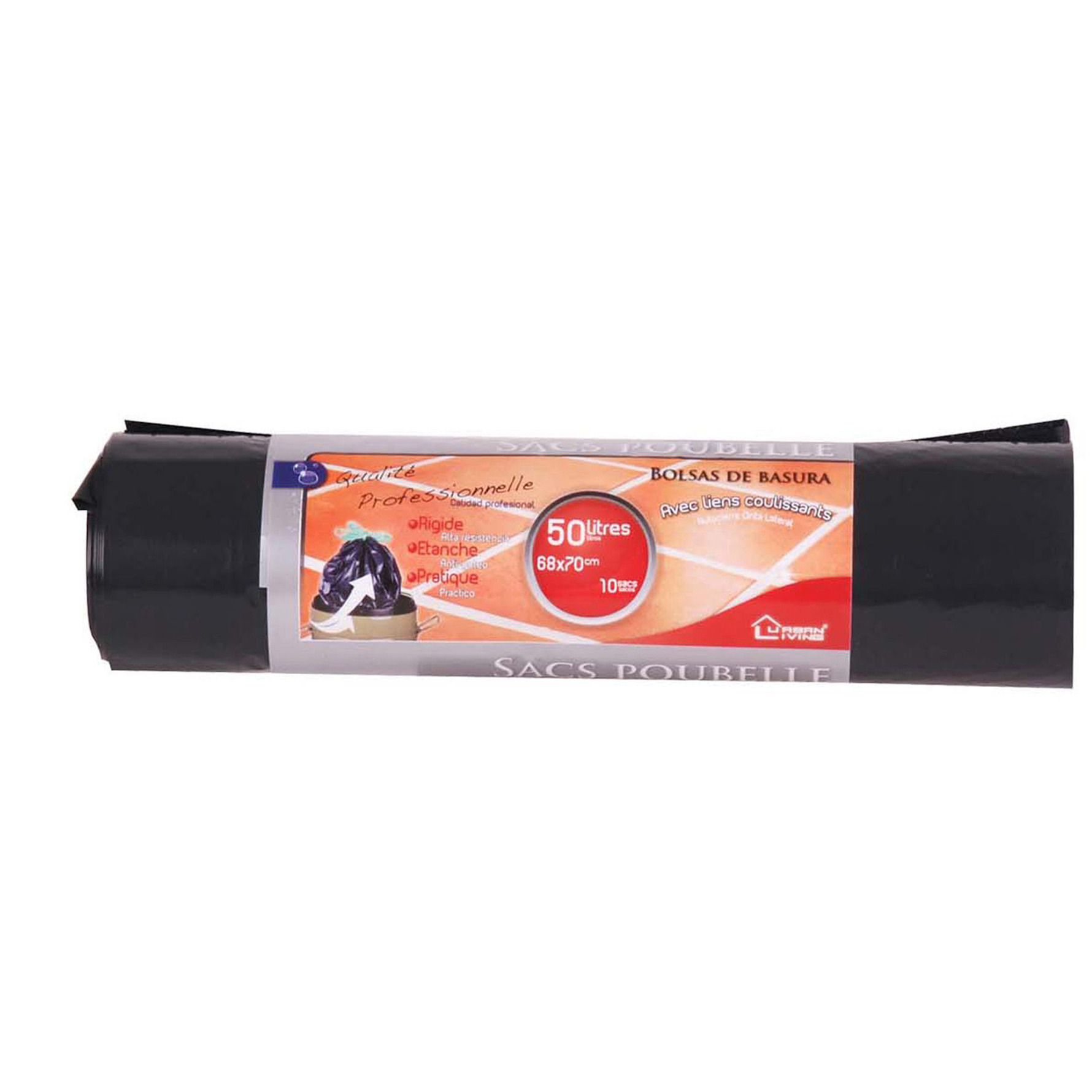 Afvalzakken/vuilniszakken - 10x - 50 liter - zwart - trekbandsluiting -