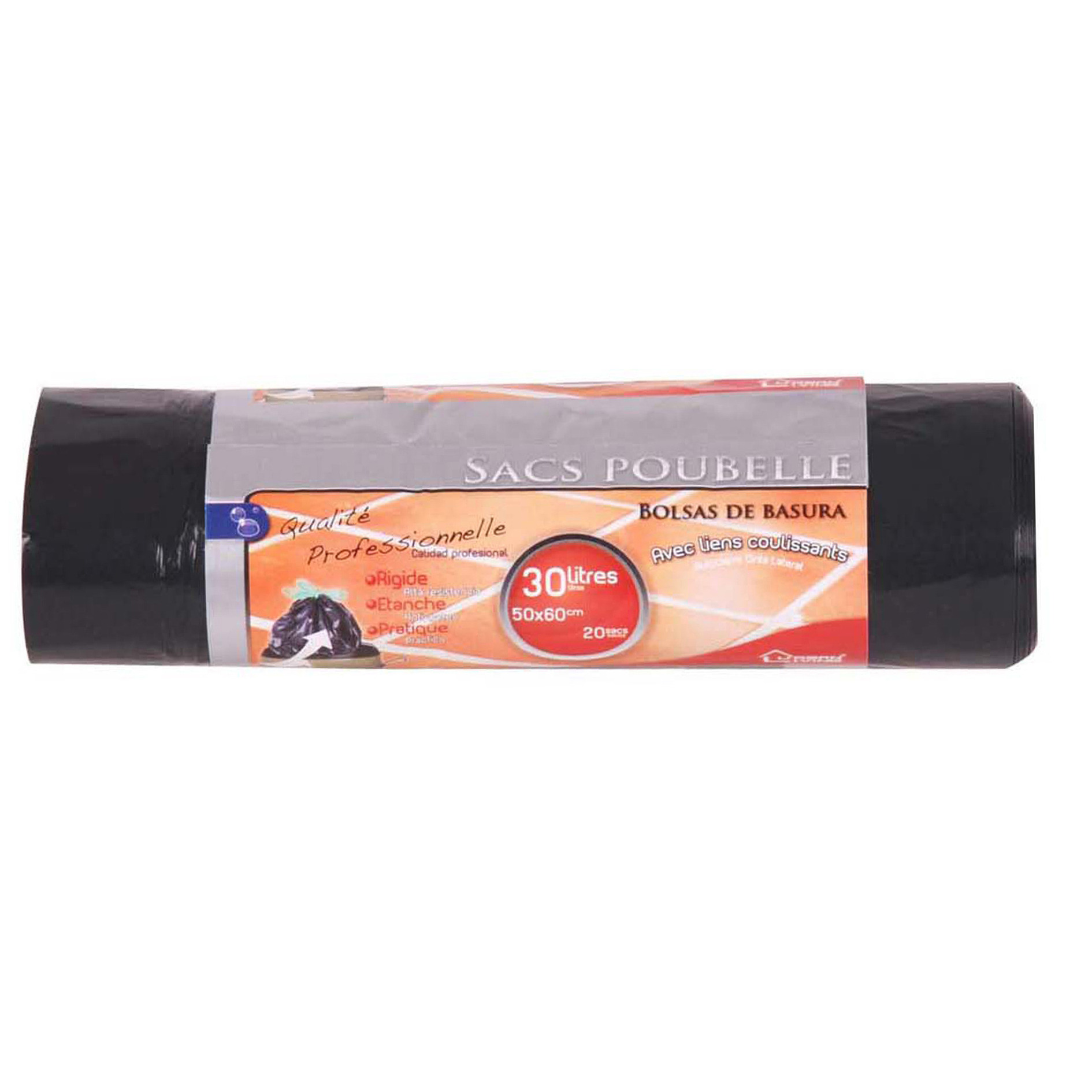 Afvalzakken/vuilniszakken/pedaalemmerzakken - 20x - 30 liter - zwart - trekbandsluiting -