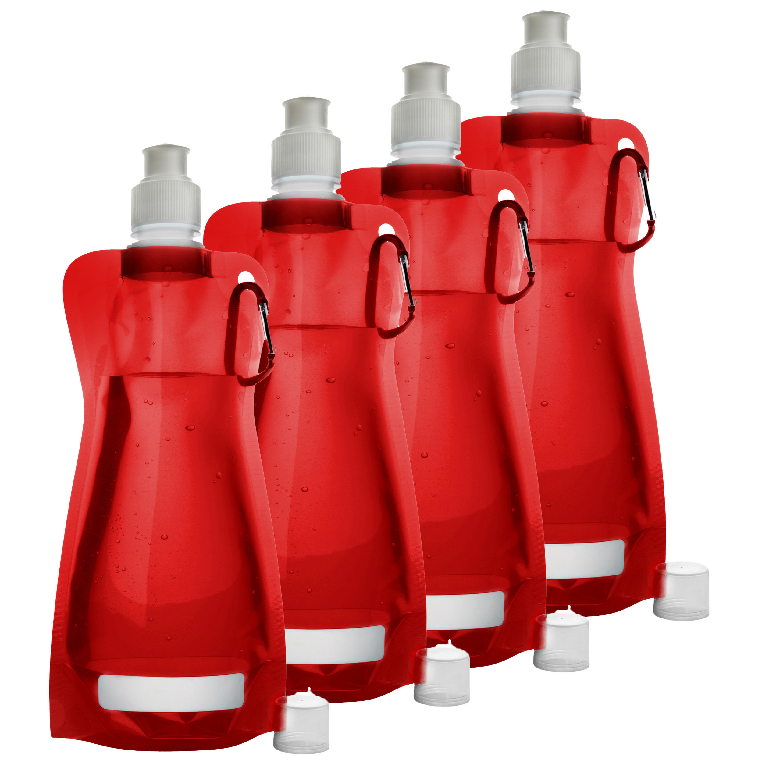 Waterfles/drinkfles opvouwbaar - 4x - rood - kunststof - 420 ml - schroefdop - karabijnhaak -