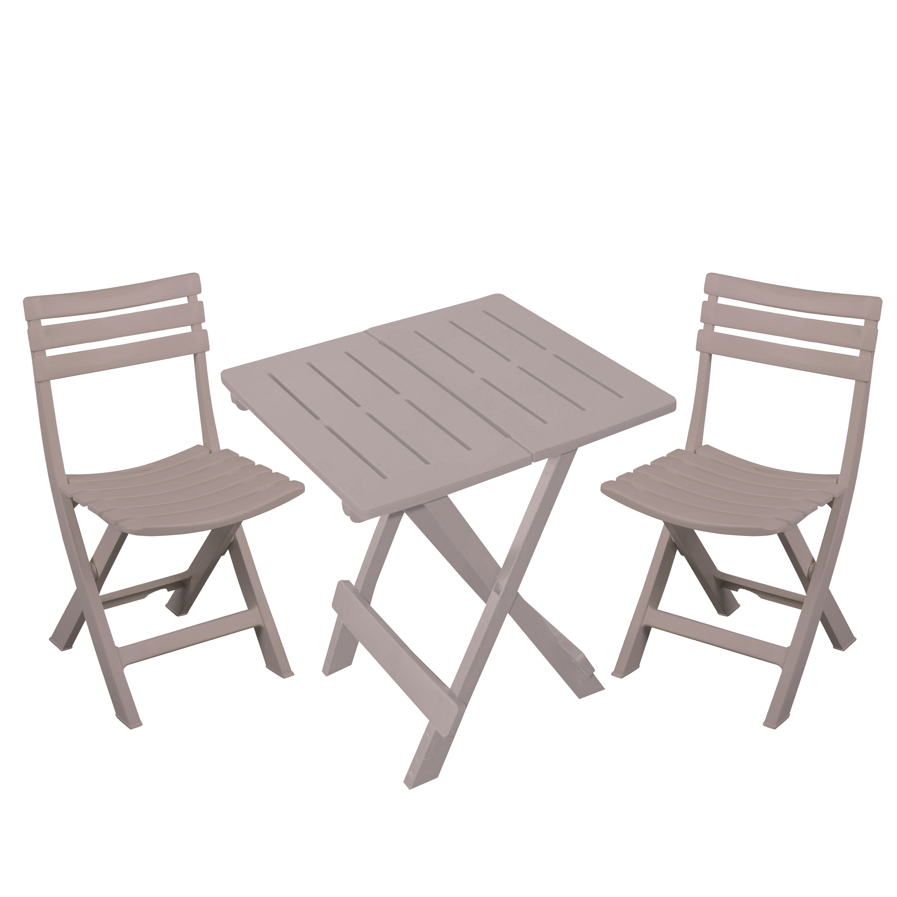 Klapstoelen 2x met bijzettafeltje set - buiten - beige - kunststof -