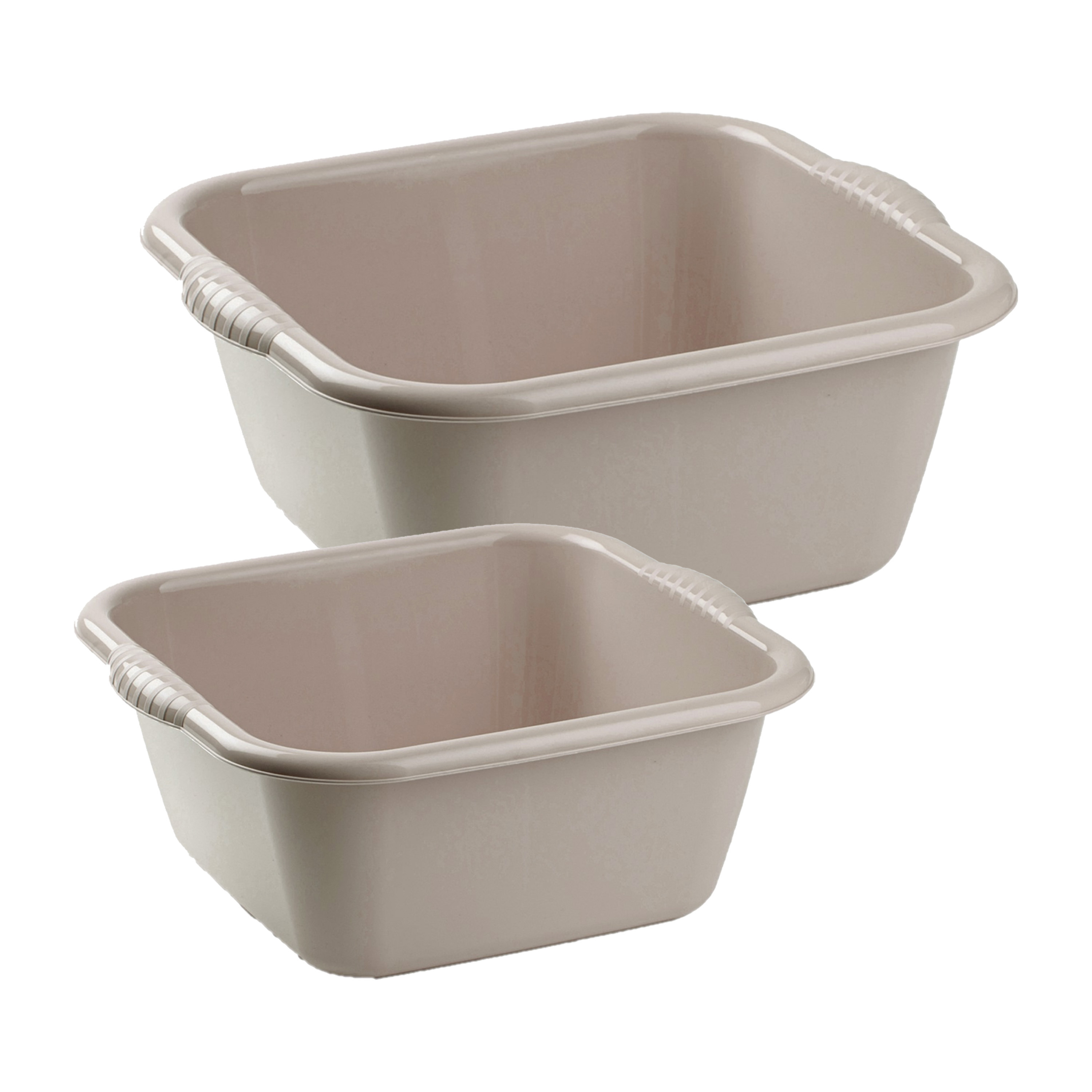 Afwasbak teil - set van 2 formaten - 6 en 10 liter - taupe - kunststof -