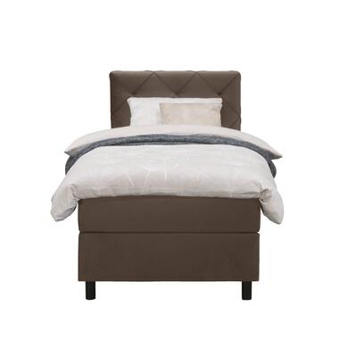 Boxspring Liv geruit - bruin - 90x200 cm - ronde poot - Leen Bakker