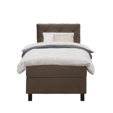Boxspring Liv geruit - bruin - 90x200 cm - vierkante poot - Leen Bakker