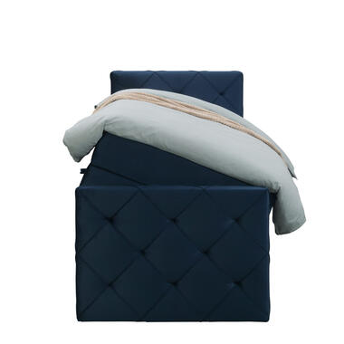 Boxspring met opbergruimte en voetbord Liv geruit - blauw - 90x200cm - Leen Bakker