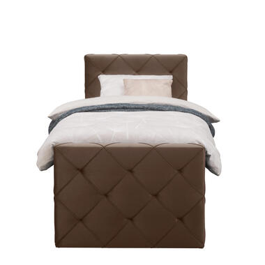 Boxspring met voetbord Liv geruit - bruin - 90x200 cm - ronde poot - Leen Bakker