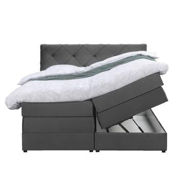 Boxspring met opbergruimte Liv geruit - grijs - 140x200 cm - Leen Bakker