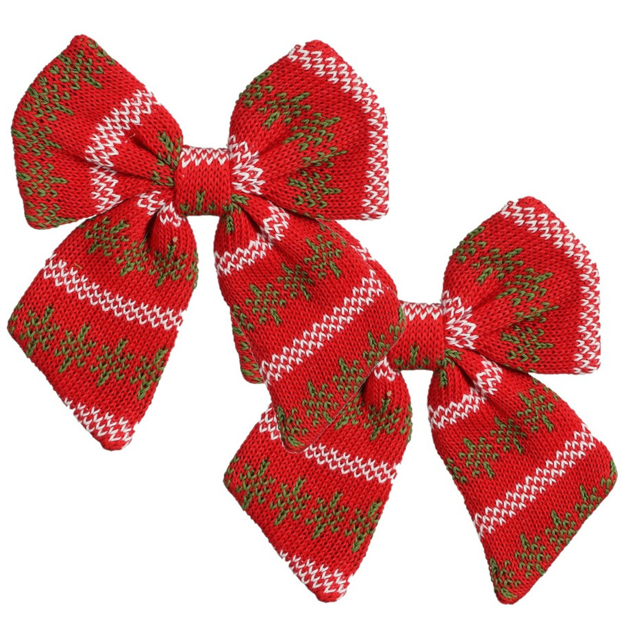 Kerst ornament strik - 2x st- rood - 20 x 17 cm - polyester - strikje kersthanger -