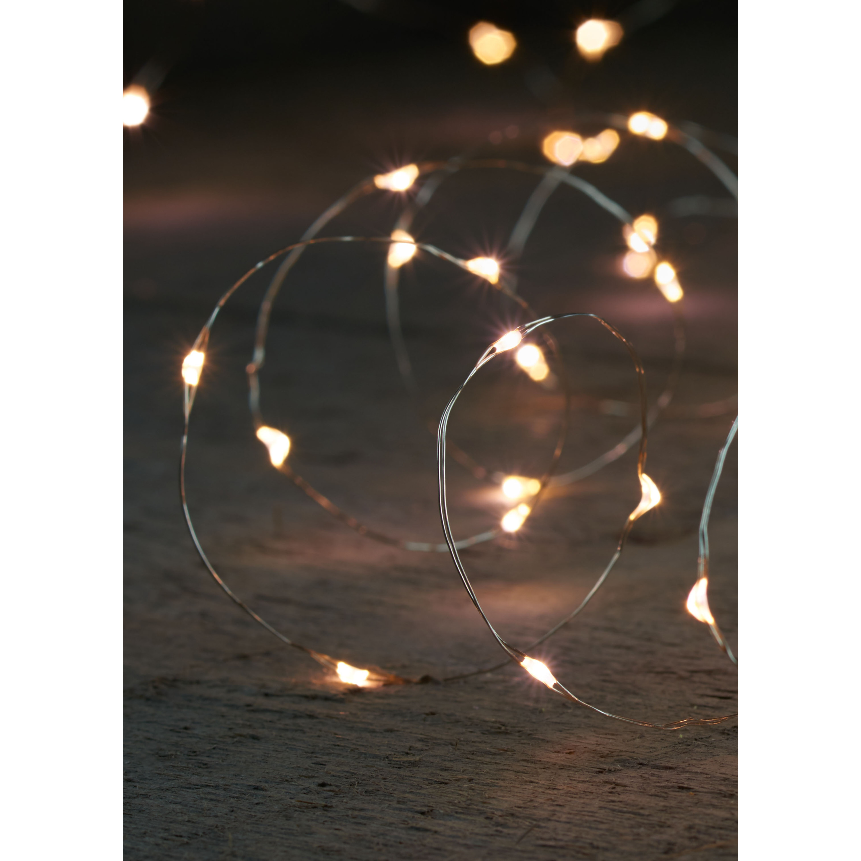 Draadverlichting - zilver- 20 led lampjes - warm wit - batterij - 100 cm -