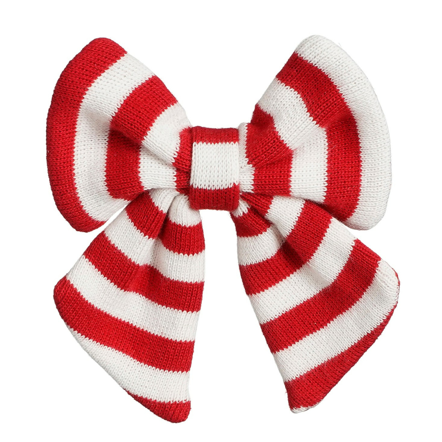 Kerst ornament strik -rood/wit streep 14 x 14 cm - polyester -