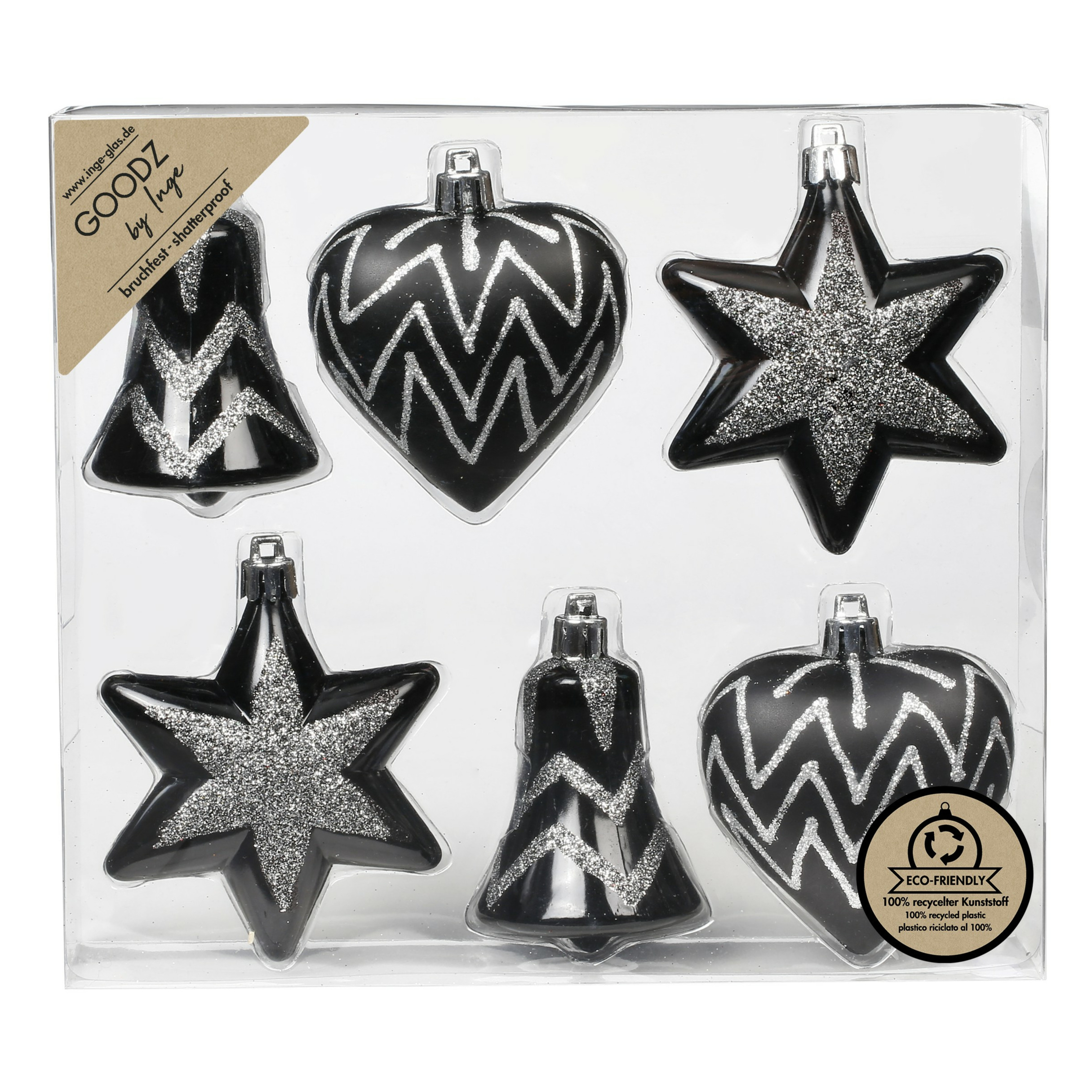 Inge Christmas kersthangers - 6x - figuurtjes - zwart - 9 cm -