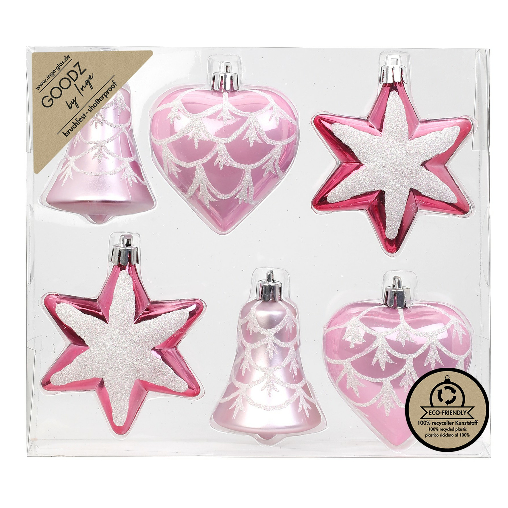 Inge Christmas kersthangers figuurtjes - 6x - roze - 9 cm -
