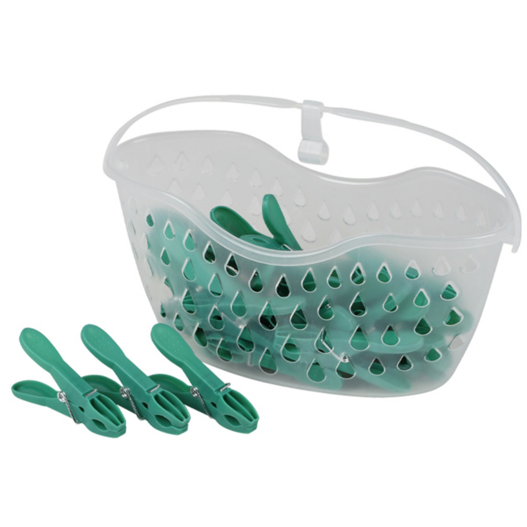 24x Wasknijpers in hangmandje - groen - kunststof - 21 x 13 cm -